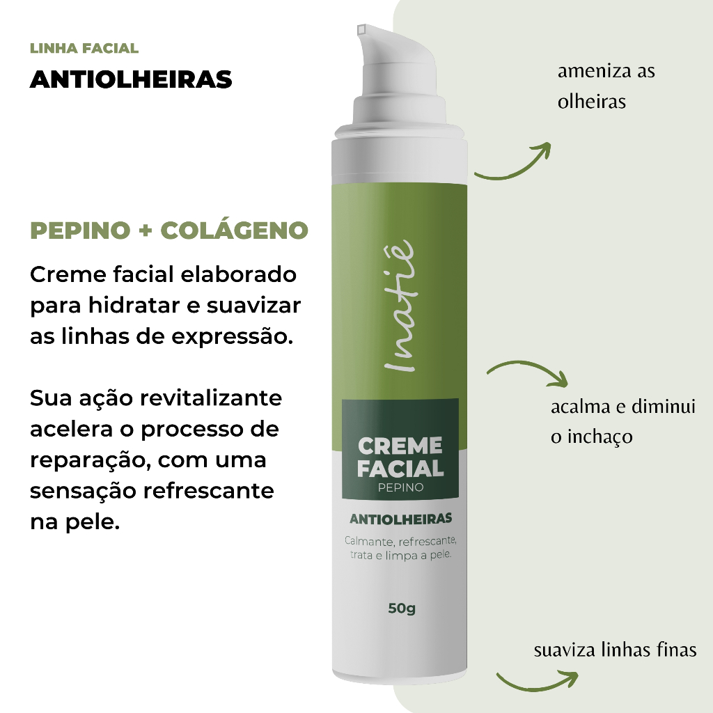 Creme Facial Antiolheiras Linha Pepino Colágeno Dia E Noite Todo Tipo De Pele 50g