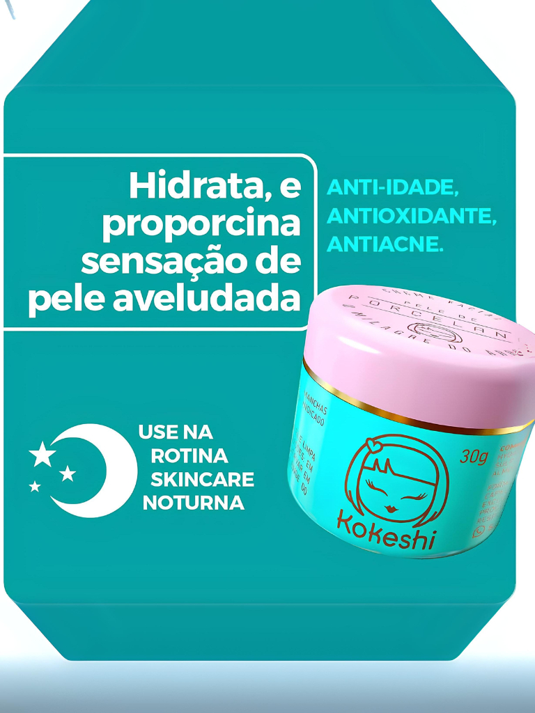 Hidratante Facial Kokeshi Pele de Porcelana Creme Hidratante Facial Coreano Rosa Mosqueta 30g