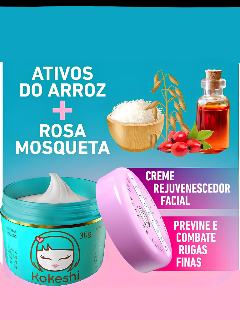 Hidratante Facial Kokeshi Pele de Porcelana Creme Hidratante Facial Coreano Rosa Mosqueta 30g