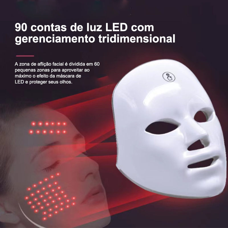 Máscara Facial LED 7 Cores Profissional Clareamento de Pele Controle de Acne e Redução de Poros Tratamento Caseiro POPYO