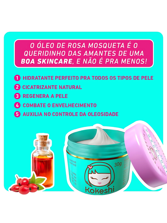 Hidratante Facial Kokeshi Pele de Porcelana Creme Hidratante Facial Coreano Rosa Mosqueta 30g
